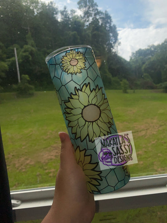 Stained glass inspired sunflower 25oz tumbler